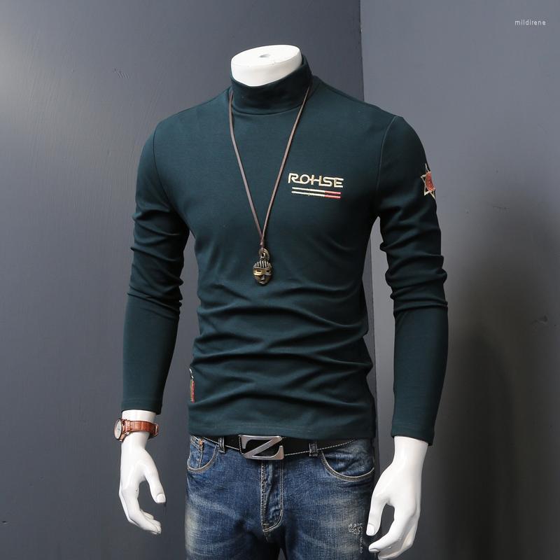 

Men's T-Shirts Autumn Men's Half Turtleneck Thickened Fashion Printed Cotton Long Sleeve T-ShirtMen's Mild22, Black