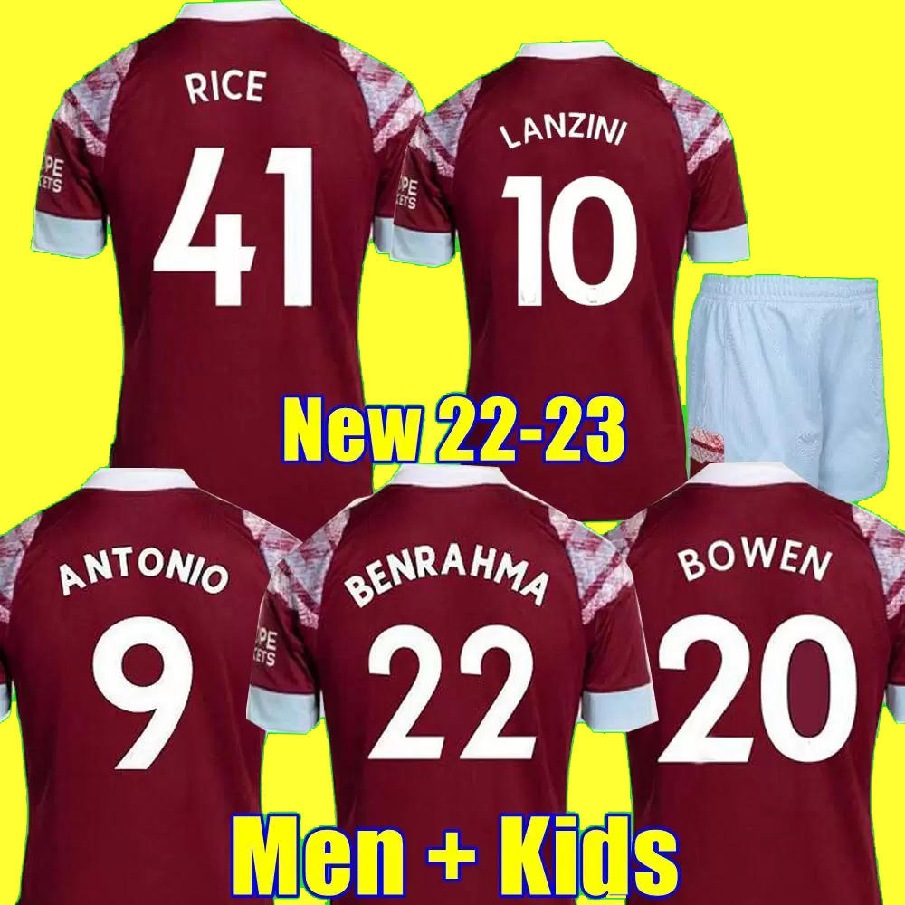 

soccer jersey 22 23 home NOBLE west HAM ANDERSON UNITED RICE BOWEN ANTONIO BENRAHMA 2022 2023 football shirt adult men kids kit sets boys, Men home epl