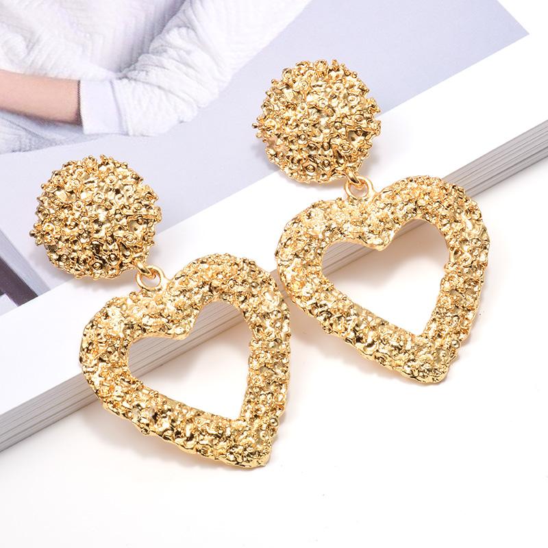 

Dangle & Chandelier Wholesale Hanging Gold Metal Heart-Shaped Dangling Drop Earrings Fine Jewelry Accessories Fashion Pendientes Bijoux For