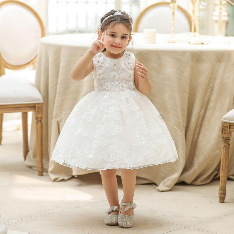 Robes de fille robe en dentelle blanche pour enfants fille princesse fleur formelle enfants mariage soirée robe de bal filles fête de noëlGirl's