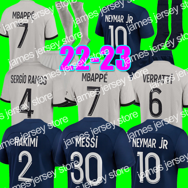 

New PLAYER #30 MBAPPE 22 23 pSGS soccer jerseys SERGIO RAMOS Maillots de football 2022 2023 HAKIMI MARQUINHOS VERRATTI men kids kit shirt, 22-23 away ucl