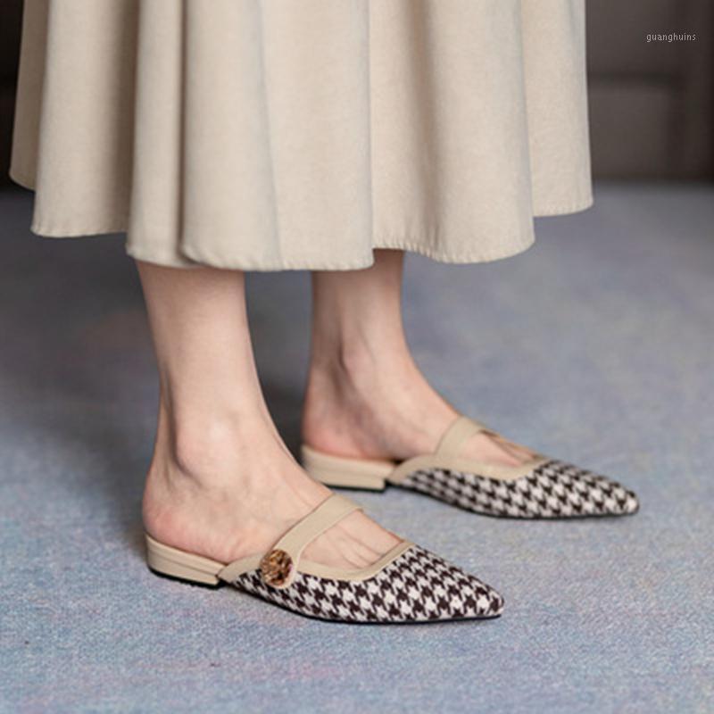 

Slippers Ladies Elegant Low Heel Mules Summer Sexy Pointed-Toe Outdoor Leisure Shallow Sandals Shoes Slip On Female Slide, Beige