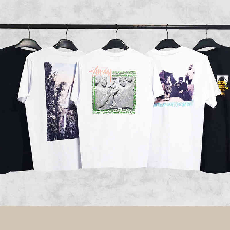 stusyss the new 2022 european and american fashion brand mens and womens same tshirt pure cotton short
