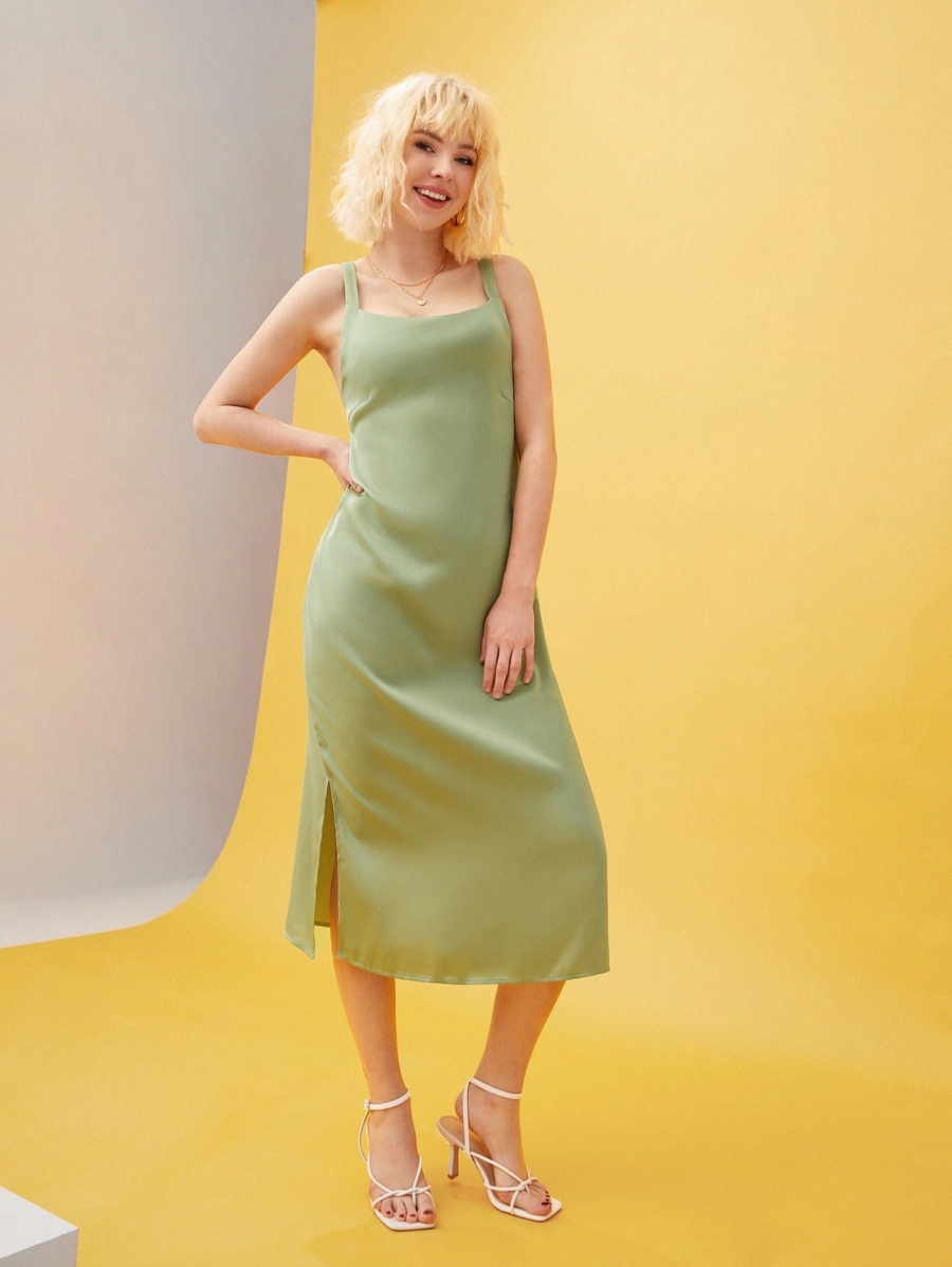 

x ROCIO Split Hem Solid Cami Dress a7yk#, Lime green