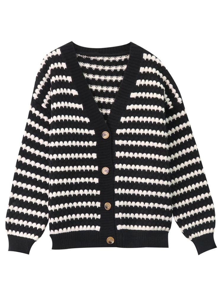 

Women Soft Knitted Sweater V-Neck Single Breasted Long Sleeve Cardigan Autumn Stylish Knitwear Lazy Highstreet Top, Black