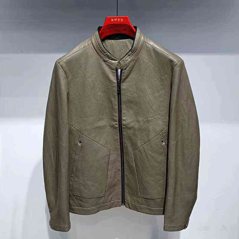 

2022 Spring New Fashion Slim Fit Men Faux Leather Jacket Male Motorcycle PU Coat Green Brown Red T220728, Army green