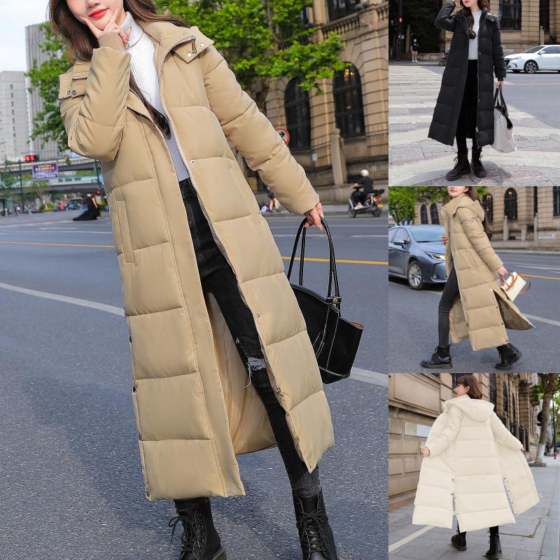 

Women's Wool & Blends Women Warm Winter Coat Thicken Cotton Jacket Quilted With Hooded Comfy Daily High Quality Long In StockWomen's, Black