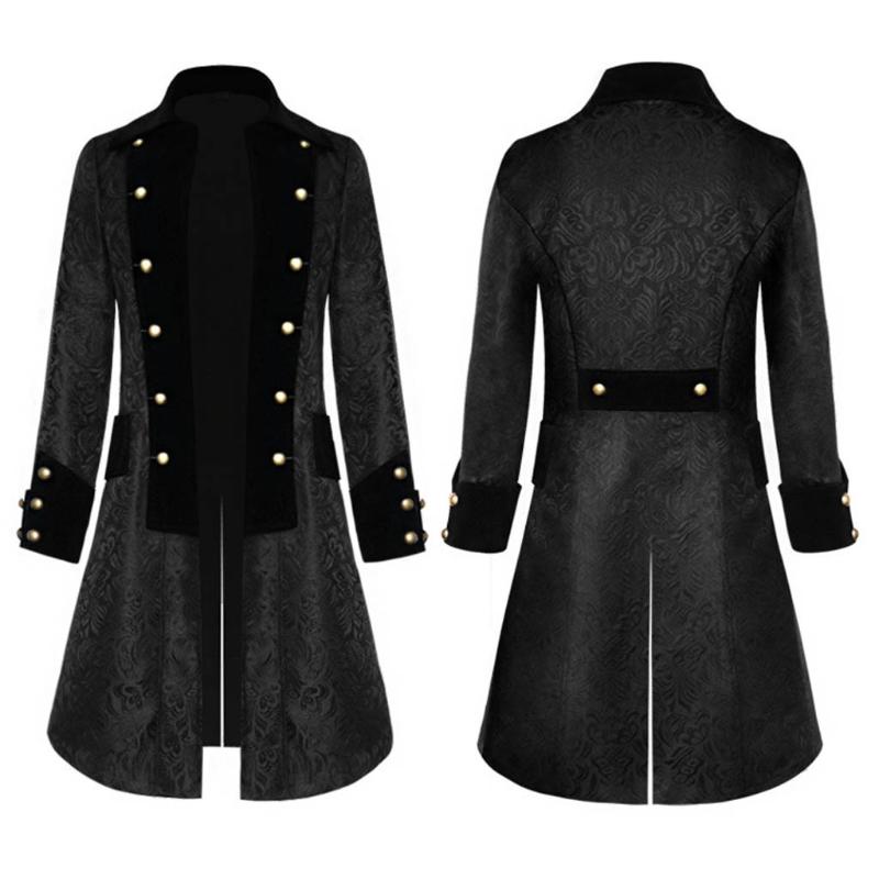 

Men's Tracksuits Hooded Shell Jacket Gothic Fashion Vintage Tailcoat Men Button Steampunk Frock Coat Men's Coats & Mens Small Pullov, Black