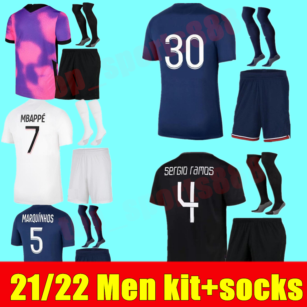 

New top Maillots football 2021 2022 soccer Jerseys 21 22 SERGIO RAMOS MBAPPE ICARDI shirt VERRATTI PSGS MARQUINHOS adult Men kit sets maillot de foot, 3rd+socks