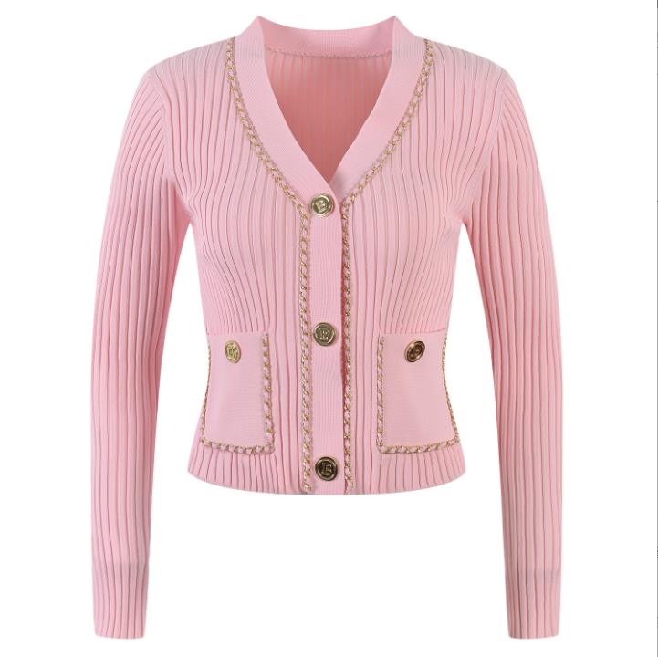 

710 2022 Milan Runway Autumn Summer Brand Same Style Sweater Long Sleeve V Neck Striped Cardigan Black White High Quality Womens yl