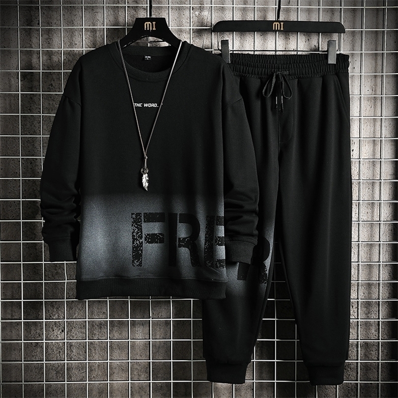 

Hip Hop Streetwear Suit Loose Sweatsuit Men Casual Set Autumn Mens Sportswear Tracksuits SweatshirtsPants 2PCS Sets 220815, Hh0750black