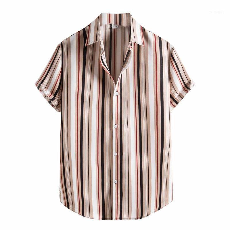 

Summer Men Shirt Short Sleeve Turn-down Collar Striped Print Shirts Streetwear Loose Mens Hawaiian Men's Casual, Multicolor