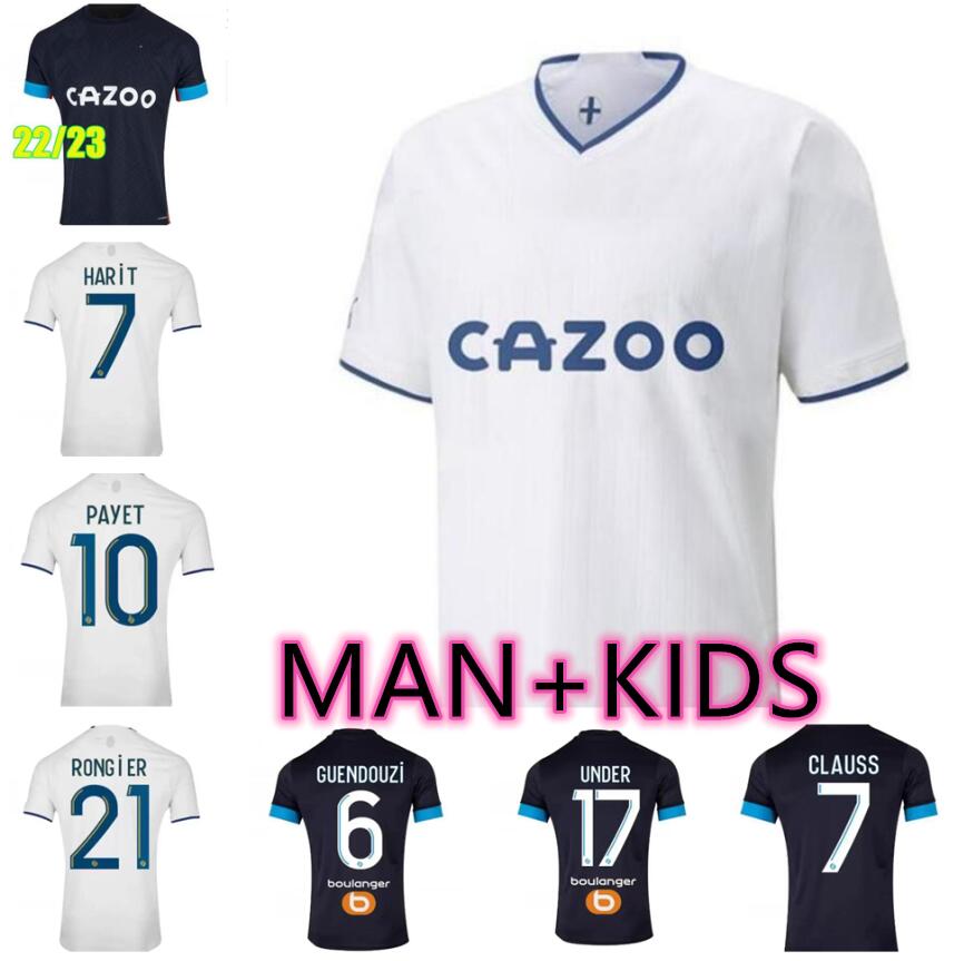 

GUENDOUZI 22 23 Olympique De Marseilles soccer jerseys 2022 2023 OM MILIK maillot foot UNDER CLAUSS KONRAD Mbemba PAYET football shirts men kids kit Player version, 16