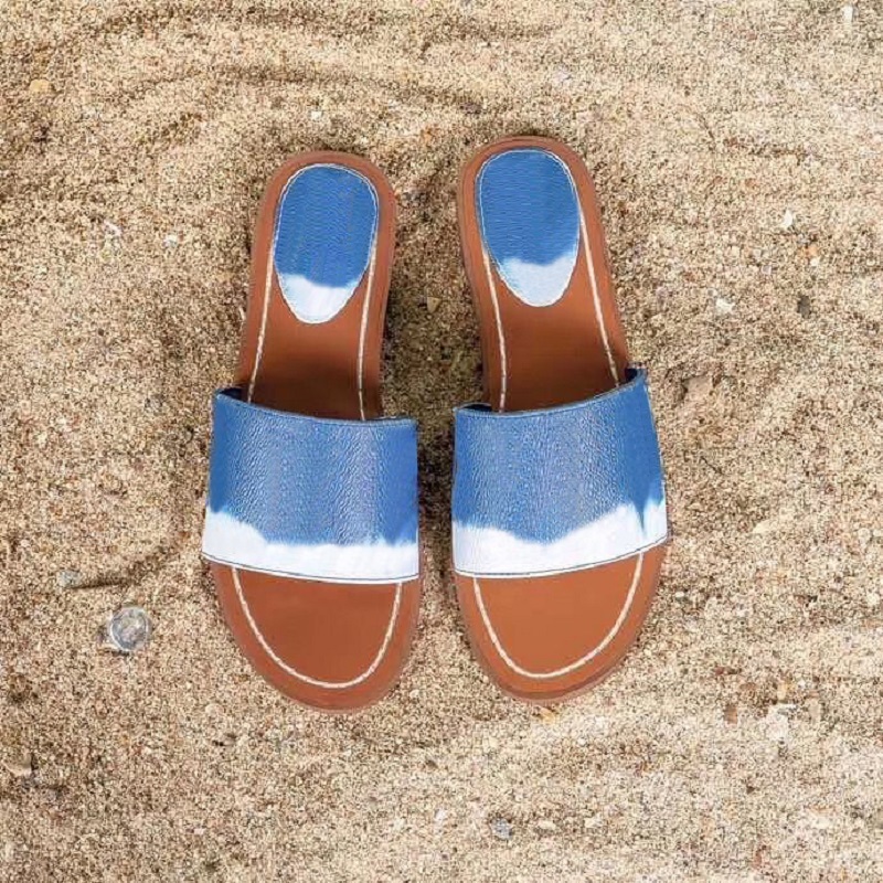 

2022 Summer Women Beach Sandal Escale Flat Mule Women Lock IT Slipper Canvas Luxury Blue Pantoufle Slides Designer Shoes with Box NO39
