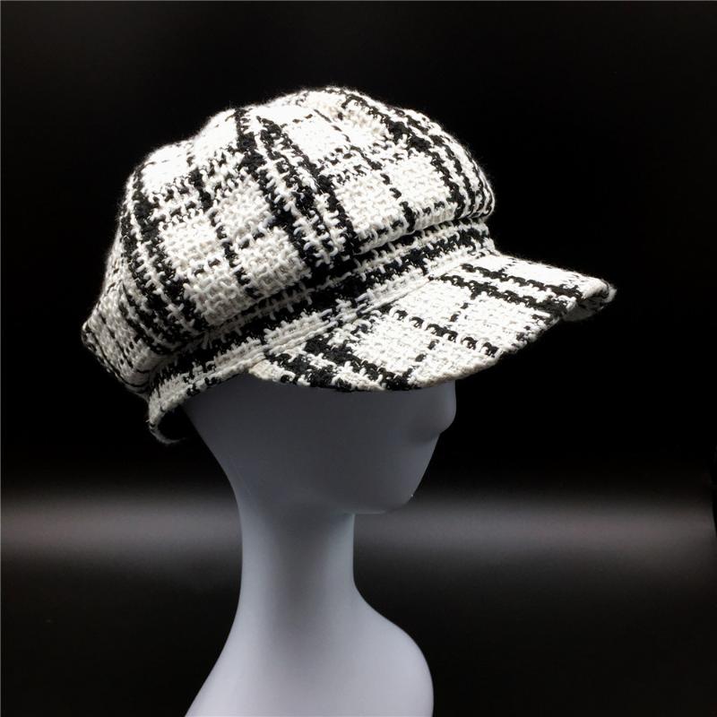

Berets Women Plaid Baker Boy Hat Ladies And Girls Black White Checks Octagonal Hats Female Sboy Winter HatsBerets