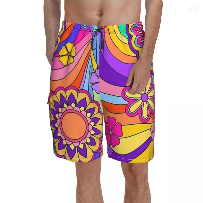 

Men's Shorts Flower Power Inspired Board Groovy Hippy Retro Design Beach Short Pants Men Drawstring Cute Swimming Trunks Big SizeMen's, 15