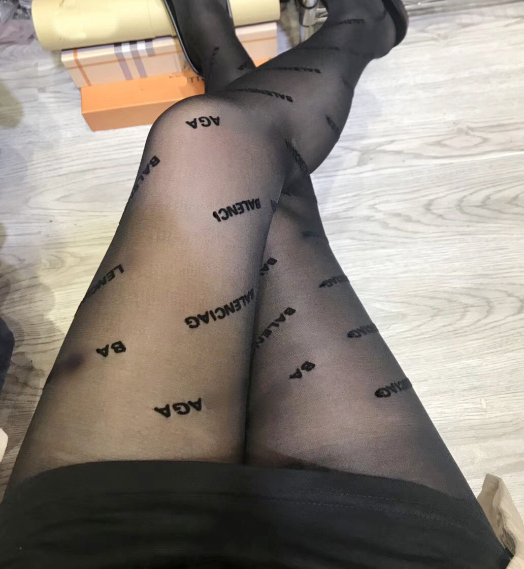 

2022 Full BA socks Letter Transparent Stockings Europe America New Pure Color Flocking Letter Pantynose Women Black Tights Wholesale