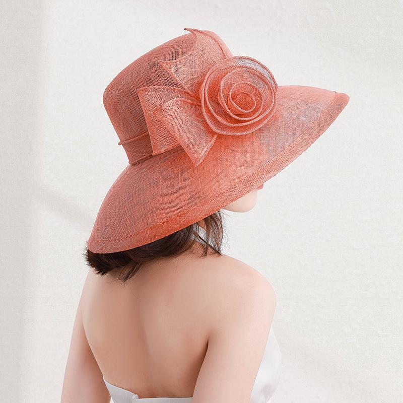 

Berets Fashion Fedora Ladies French Crochet Floral Linen Hat Elegant Temperament Wedding Banquet Pot Cap Wide Brim HatBerets, Coral