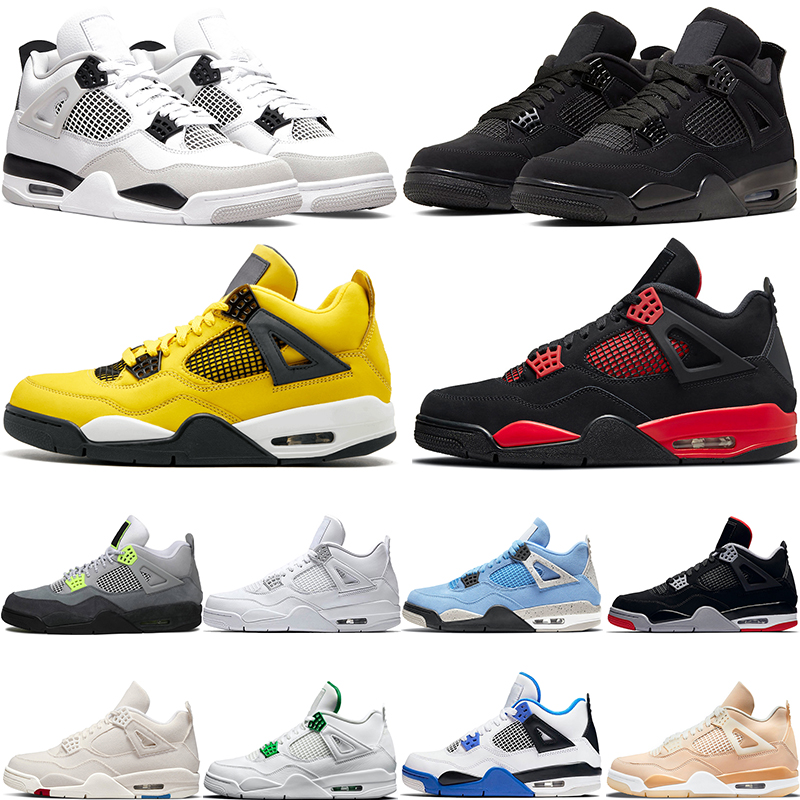 

4s Military Black Basketball shoes Mens Black Cat Bred Red Thunder University Blue Neon Shimmer Lightning Motorsports Outdoor Sports Sneakers