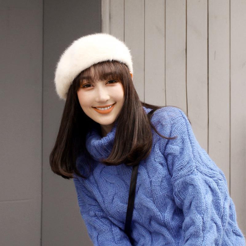 

Berets Hat Women Lady Winter Hair Wool Thickened Warm Knit Hats For Cap, White