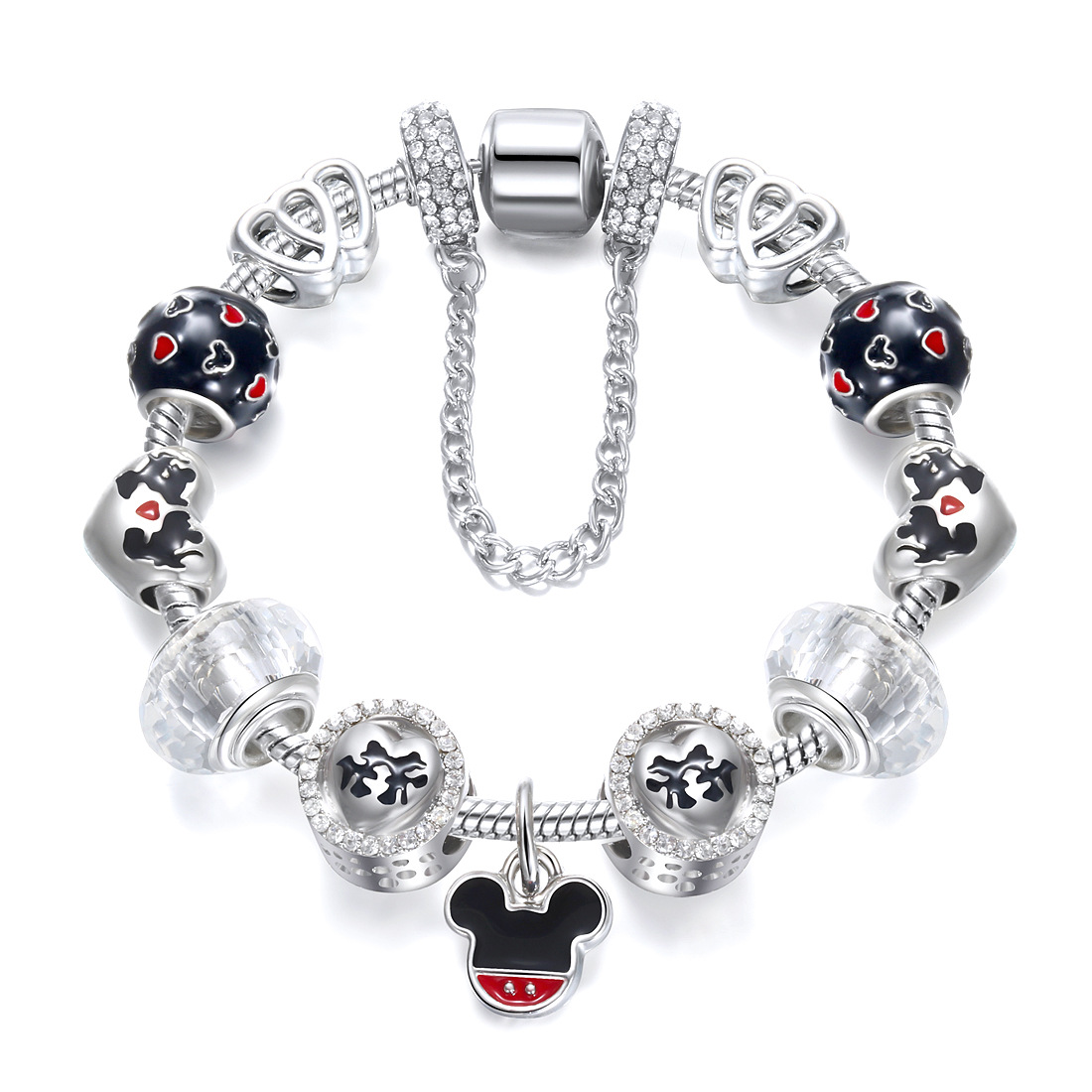 Luxury Beaded Strands Womens Jewelry Drops Crystal Big Hole Bead Bracelet Cross-border Pandora Love Bracelet with little mouse