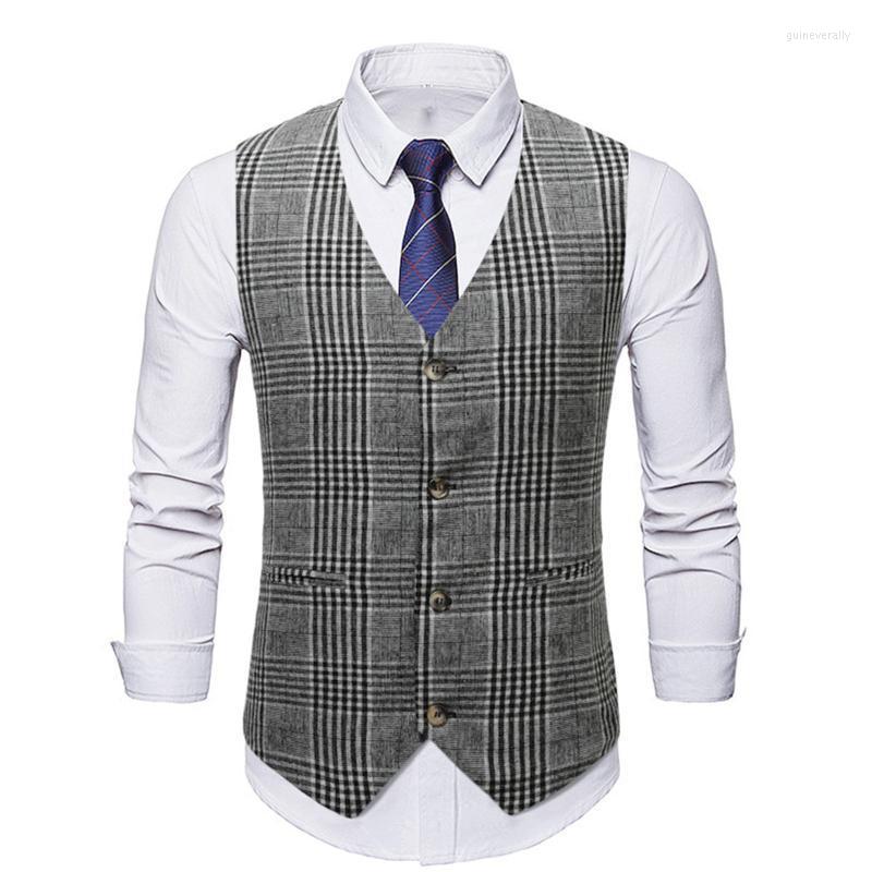 

Men' Vests For Men Slim Fit V-neck Plaid Single-breasted Suit Vest Top Casual Sleeveless Formal Business Jacket Guin22