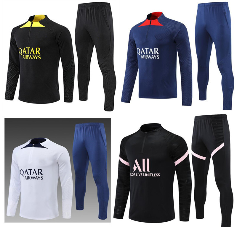 

2022 23 MBAPPE psgs Tracksuit CUISANCE PAYET Football Training Suits HAZARD BENZEMA VINI JR SERGIO RAMOS ANSU FATI Survetement Maillots de Foot Enfants Kids, Black