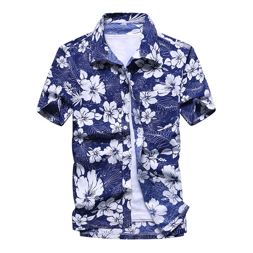 

Fashion Mens Hawaiian Shirt Male Casual Colorful Printed Beach Aloha Shirts Short Sleeve Plus Size 5XL Camisa Hawaiana Hombre 220614, 10 blue