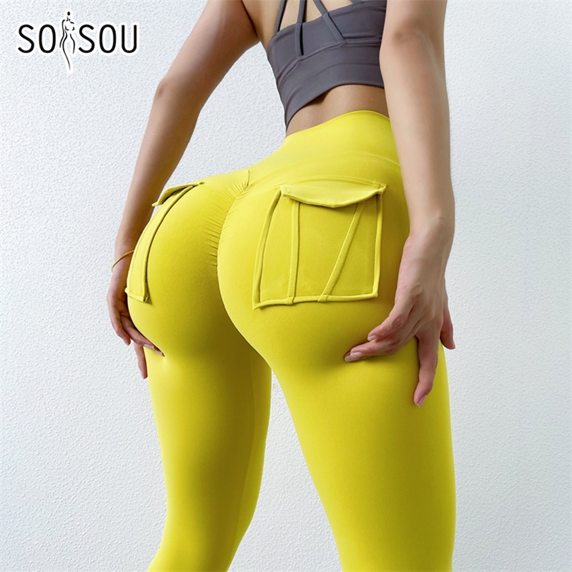 

SOISOU Leggings Womens Pants Sport Yoga Pants Sexy Tight High Waist Elastic Womens Panties Pocket legging mujer 220812, Pink purple