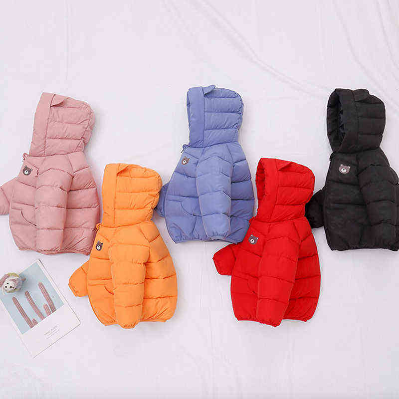 

Autumn Winter Girls Boy Down Quilted Jacket Boys Quilted Jacket Girls Hooded Winter Clothes Cartoon Jacket Children Baby Clothes J220718, Red
