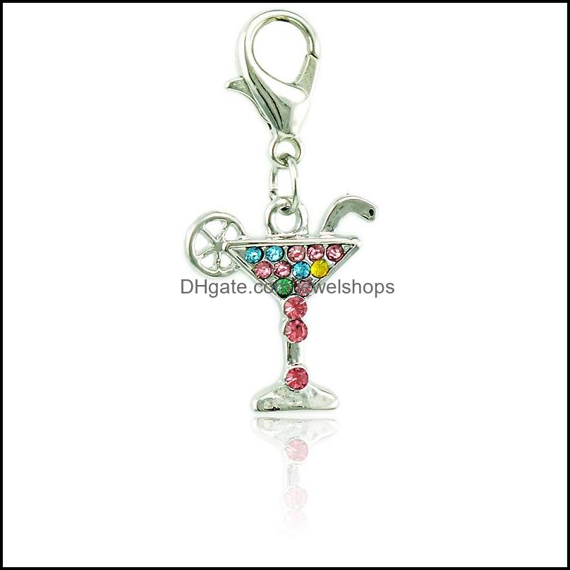 

Jinglang Fashion Lobster Clasp Charm Dangle Colorf Rhinestones Wine Cup Charms Diy For Jewelry Making Accessories Drop Delivery 2021 Finding