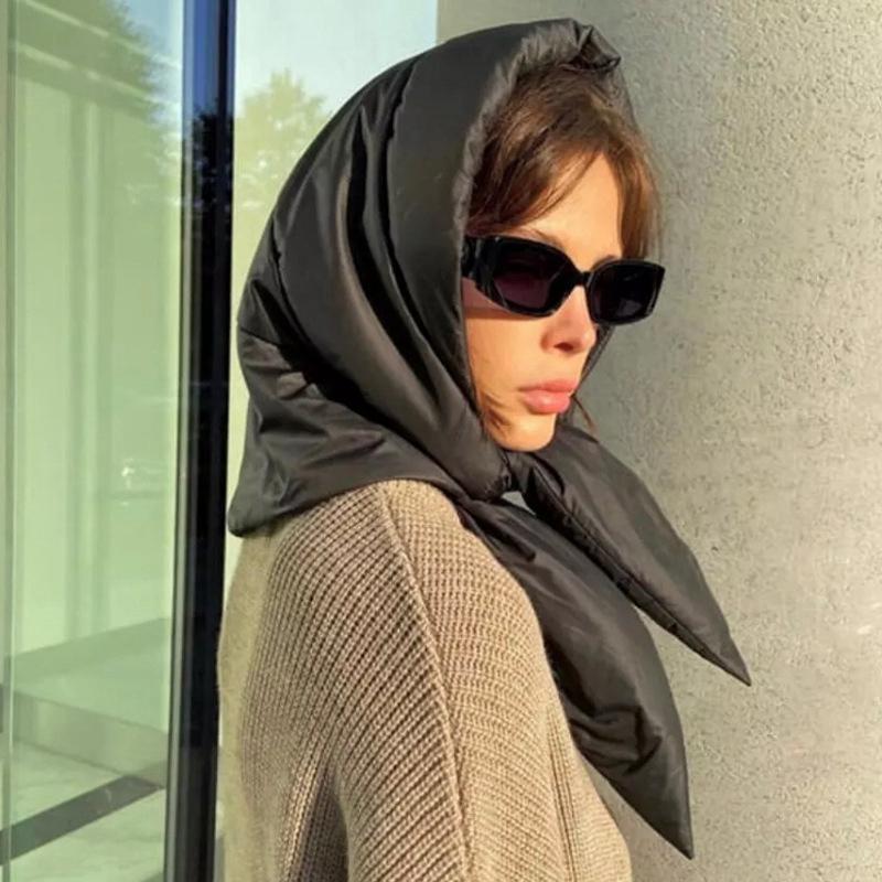

Berets Quilted Headscarf Winter Puffer Scarf Warm Triangle Shawl Hood Puffy Light Kerchief Puff Neck Scarf-hood