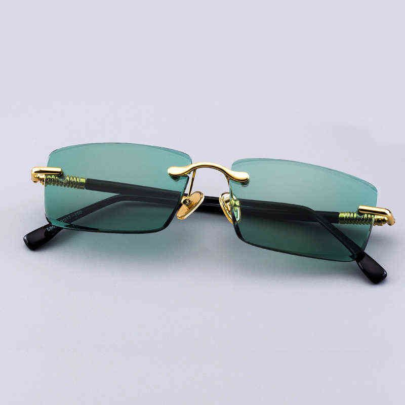 

Luxury Rimless Glass Sunglasses Man Natural Crystal Sun Glasses Green Lens Woman Vintage UV400 Top Quality Anti Eye Dry