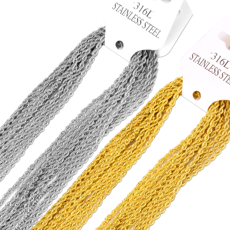 

LUXUKISSKIDS Rose Gold Plated Never Fade 316L Stainless Steel 2mm Rope Chain 10pcs/lot For Wholesale Bulk Twist Chains Necklaces 220715