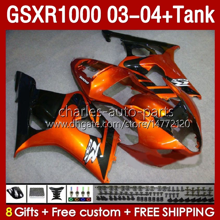 Wtryskowe pomarańczowe błyszczące błyszczące fair do Suzuki GSXR1000 GSXR-1000 K 3 GSX R1000 GSXR 1000 CC K3 03 04 Body 147NO.44 GSX-R1000 2003 2004 1000CC 2003-2004
