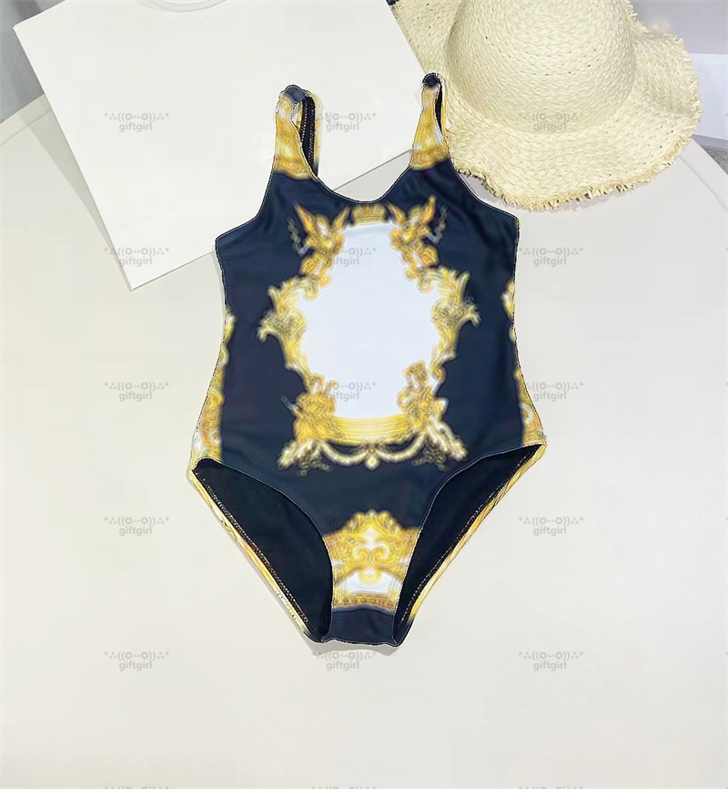 

Baroque Print Swimwear Hipster High Quality Girl's Designer One-pieces Swimsuits Outdoor Kids Luxury Fabric Children Wear