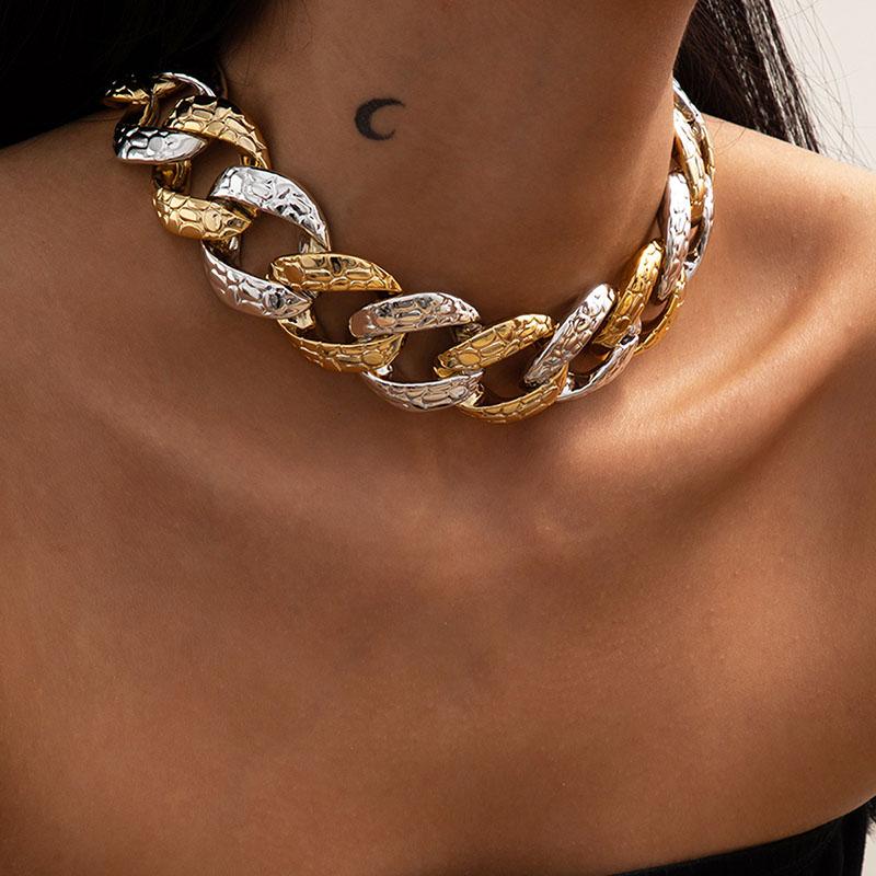 

Chains Vintage CCB Buckle Thick Chain Simple Double Color Exaggerated Python Texture Necklace Women Punk Party JewelryChains