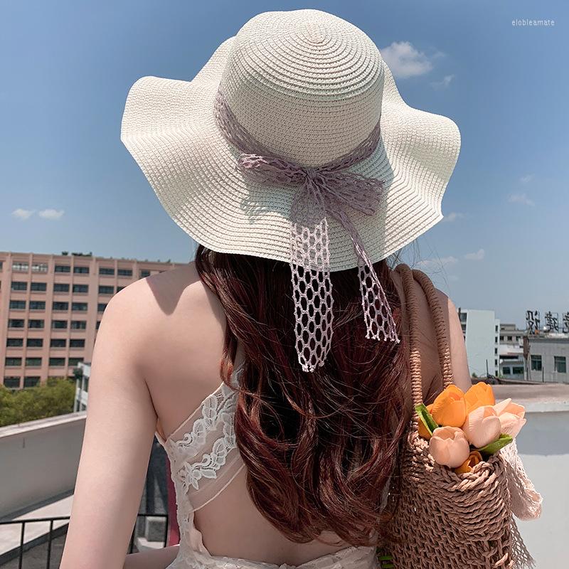 

Wide Brim Hats Summer Straw Hat Lace Bow Beach Women's Anti-ultraviolet Travel Holiday Sun Big HatWide, Khaki