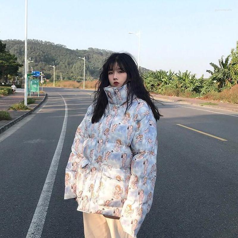 

Women's Down & Parkas Year Bubble Coat Women Winter Jacket 2022 Student Loose Korean Cute Angel Cartoon Print Stand Collar Female Guin22, Blue