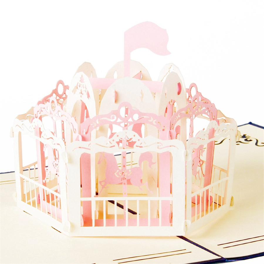 

Korean creative 3D three-dimensional greeting card hollowed out children's card carousel birthday blessing message postcard