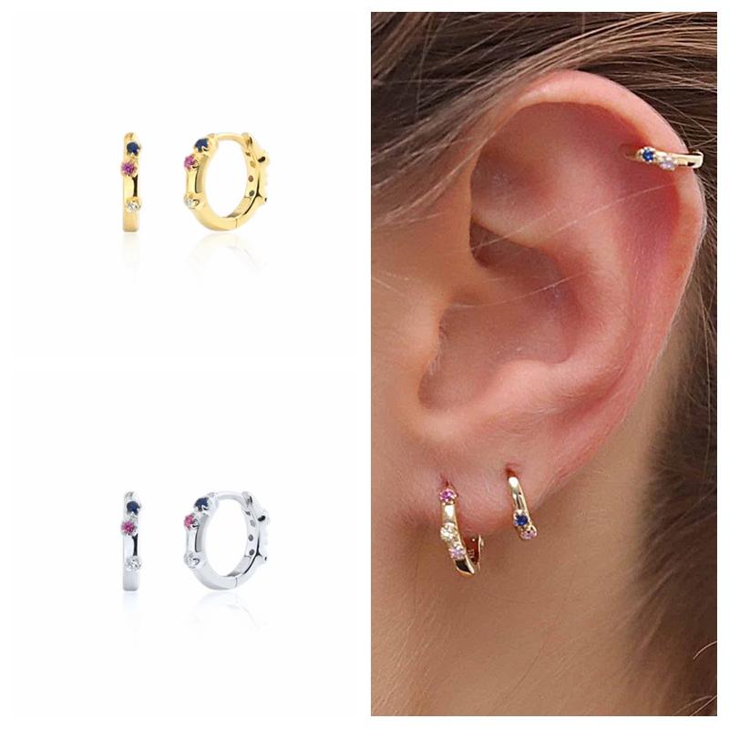 

Hoop & Huggie Aide Silver Color Rainbow Zircon Crystal CZ Small Earrings For Women Piercing Ohrringe Pendiente Luxury Fine JewelryHoop