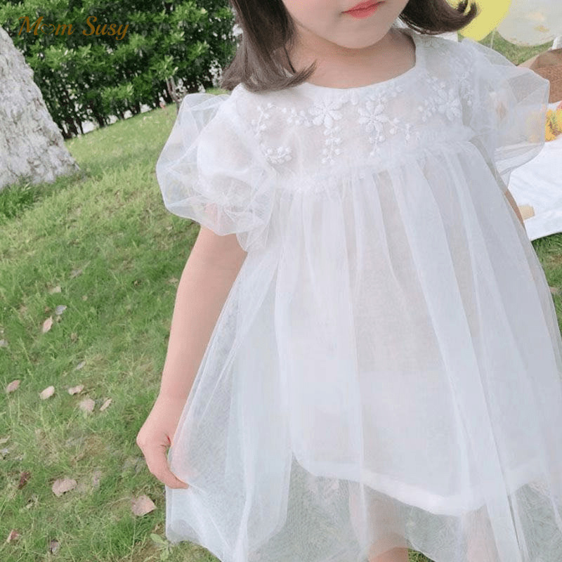 

Baby Girl Princess Embroidery Lace Dress Puff Sleeve Infant Toddler Summer Vestido Party Pageant Birthday Baby Clothes 17Y 220614, Pink