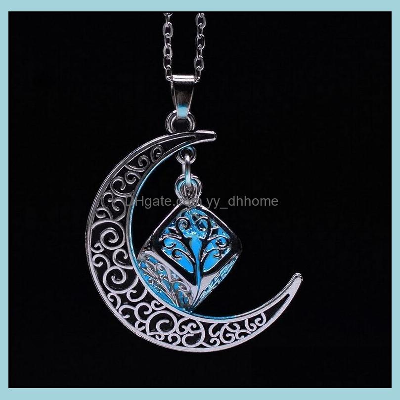 

Pendant Necklaces Pendants Jewelry Moon Necklace Openable Hollow Stereo Square Luminous Stone Alloy Plated Drop Delivery 2021 94Xgm