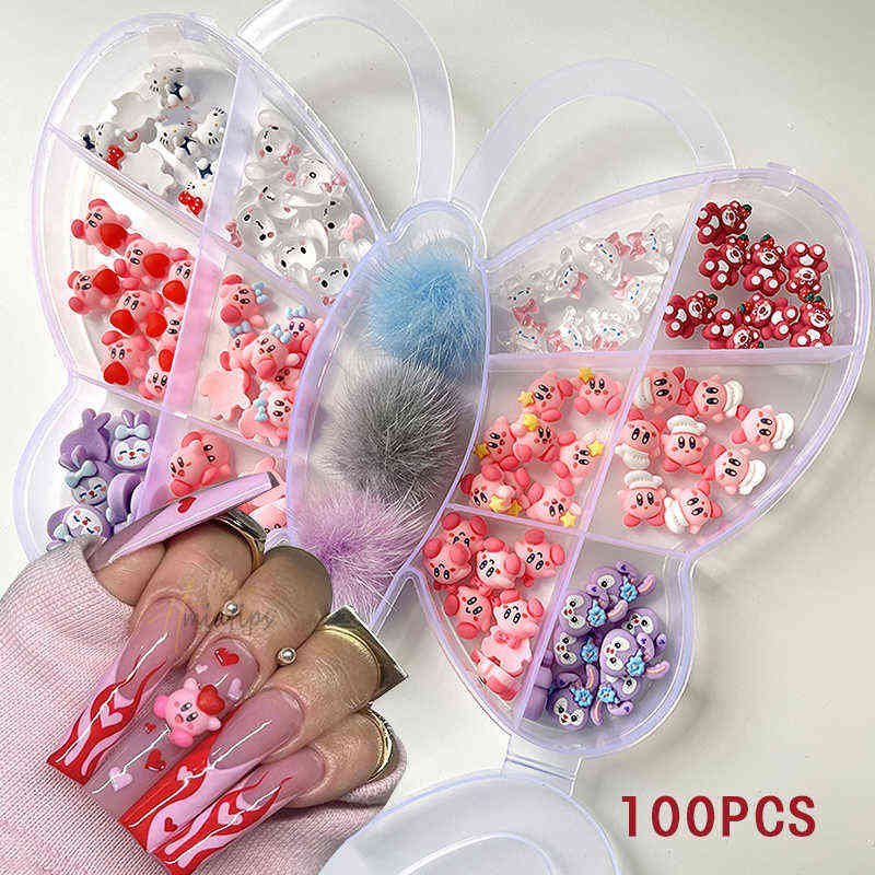 

NXY Press on Nail 100PCS Kawaii Charm Set Cute Pink Cartoon Accessories Art Rhinestone For Decoration Supplies On s