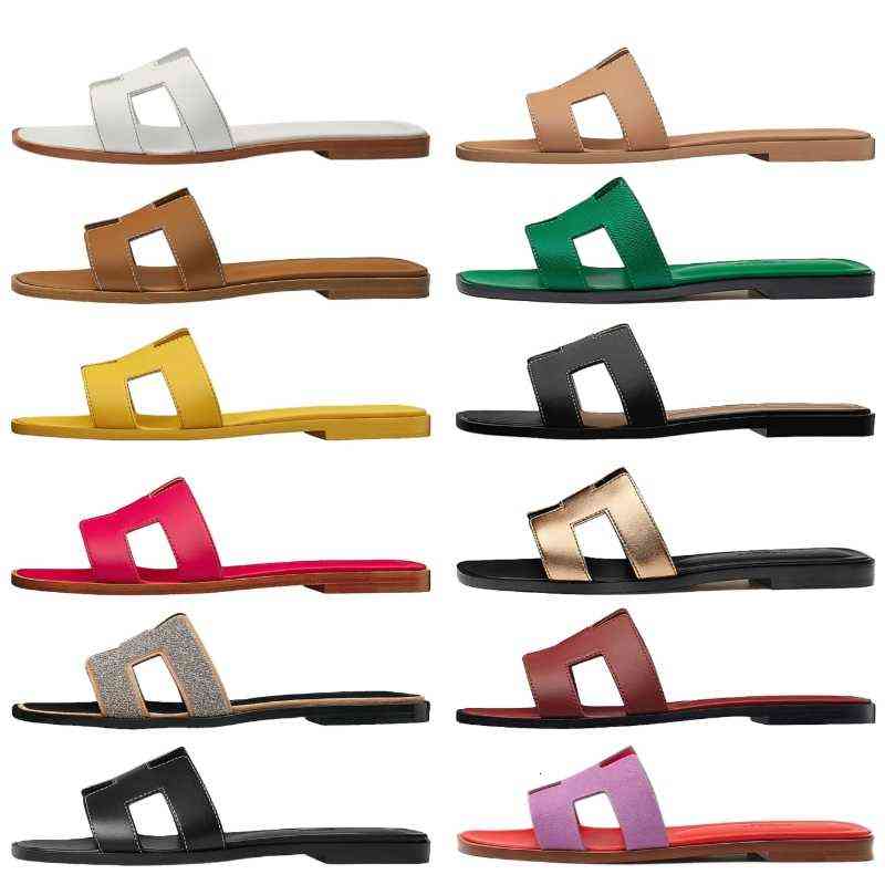Oran Designer Slippers Luxury Sandal Women Slides Flat Flip Flops Skin Slide Ladies Beach Summer Genuine Leather Slipper