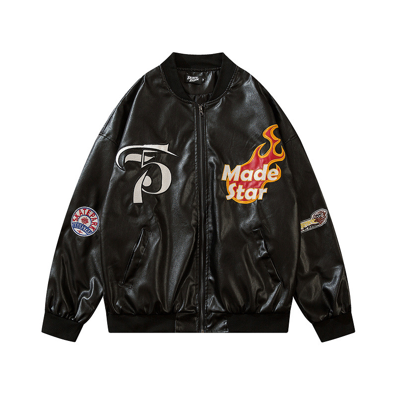 Pu Leather Jackets Men High Quality Vintage Men's Embroidery Autumn Coat Casual Outwear Hip Hop Tops