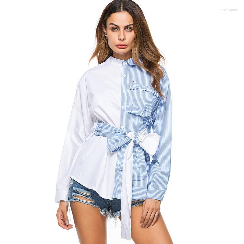 

Women's Knits & Tees YIZZHOY Spring Autumn Female Fashion Casual Sash Tie Up Single Breasted Top Women Splicing Bow Stripe Long Sleeve Shirt, Black