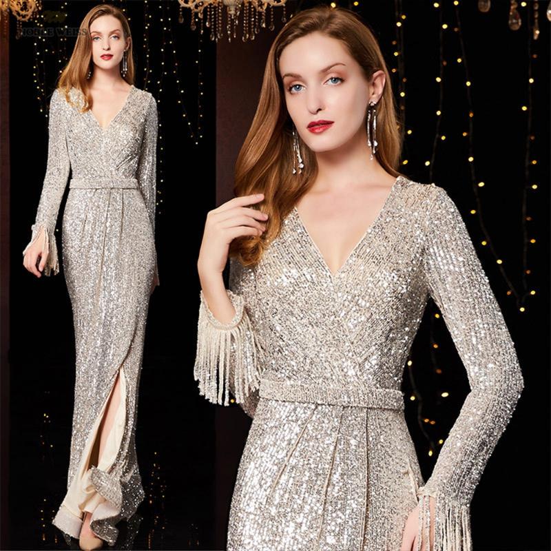 

Party Dresses Evening V-Neck Woman Night Floor-Length Sequin Mermaid Prom DressesParty, Picture color