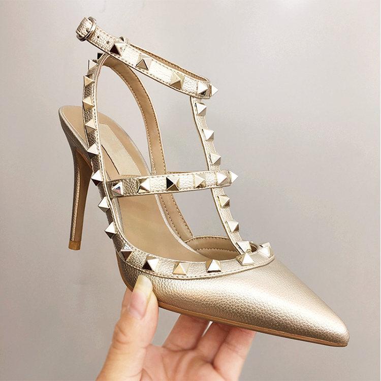 

Designer Sexy lady fashion Brand Women Fashion spikes point toe ankle strappy high heels bride wedding shoes DJU''Valentinoe''Valentinoity