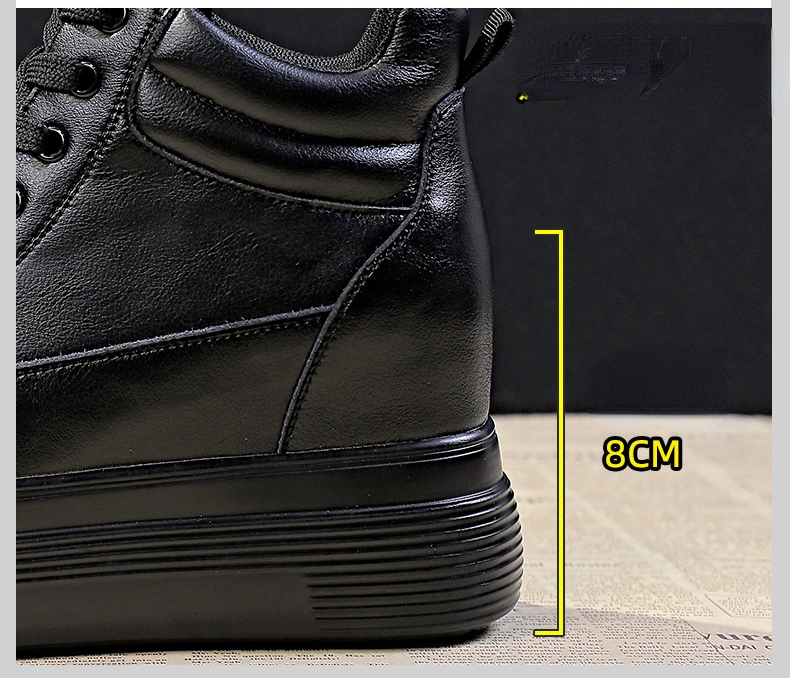 

Genuine Leather Women Shoes Chunky Sneakers Platform Wedge Hidden Heel 8cm Women Casual Shoes Winter Warm Fur, Black no plush
